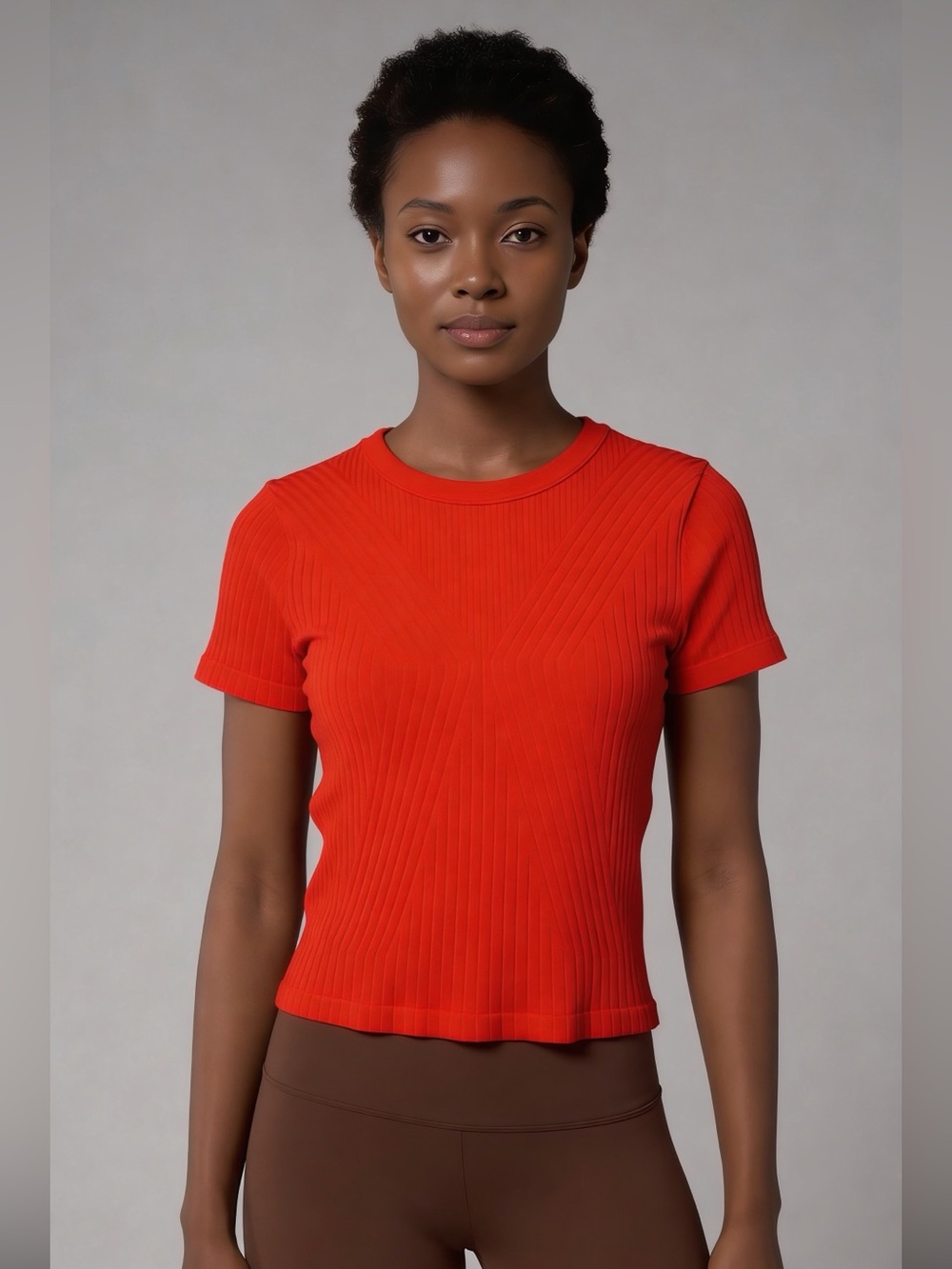New Mix Classic Cropped Ribbed Short-Sleeve Tee in Vibrant Red